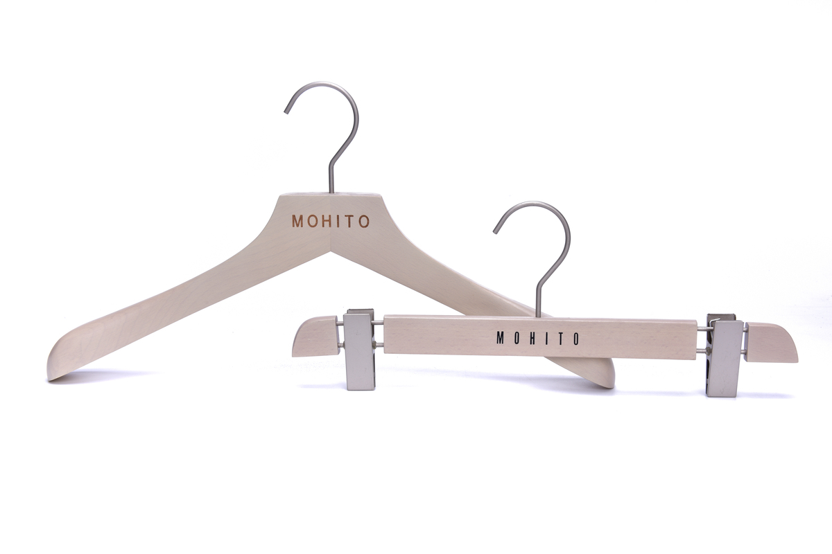 Washed White High-End Deluxe  Wooden Clothes  Hanger