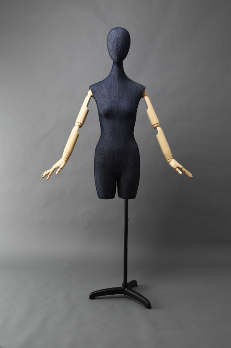 Fabric Wrapped Female Dress form Half Body Mannequin Model with Adjustable Arms 