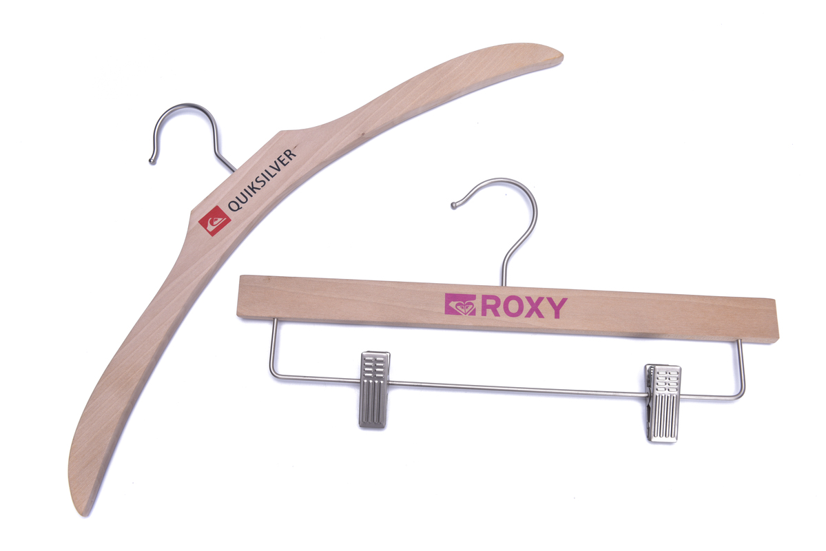 Natural color printed logo unique Street style customized solid wood hangers