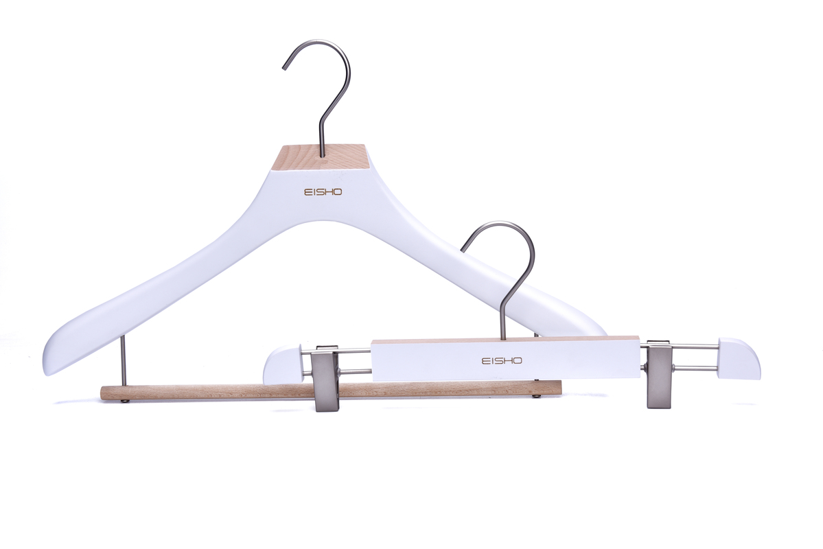 Elegant White & Natural Design Sustainable Wooden Hangers  