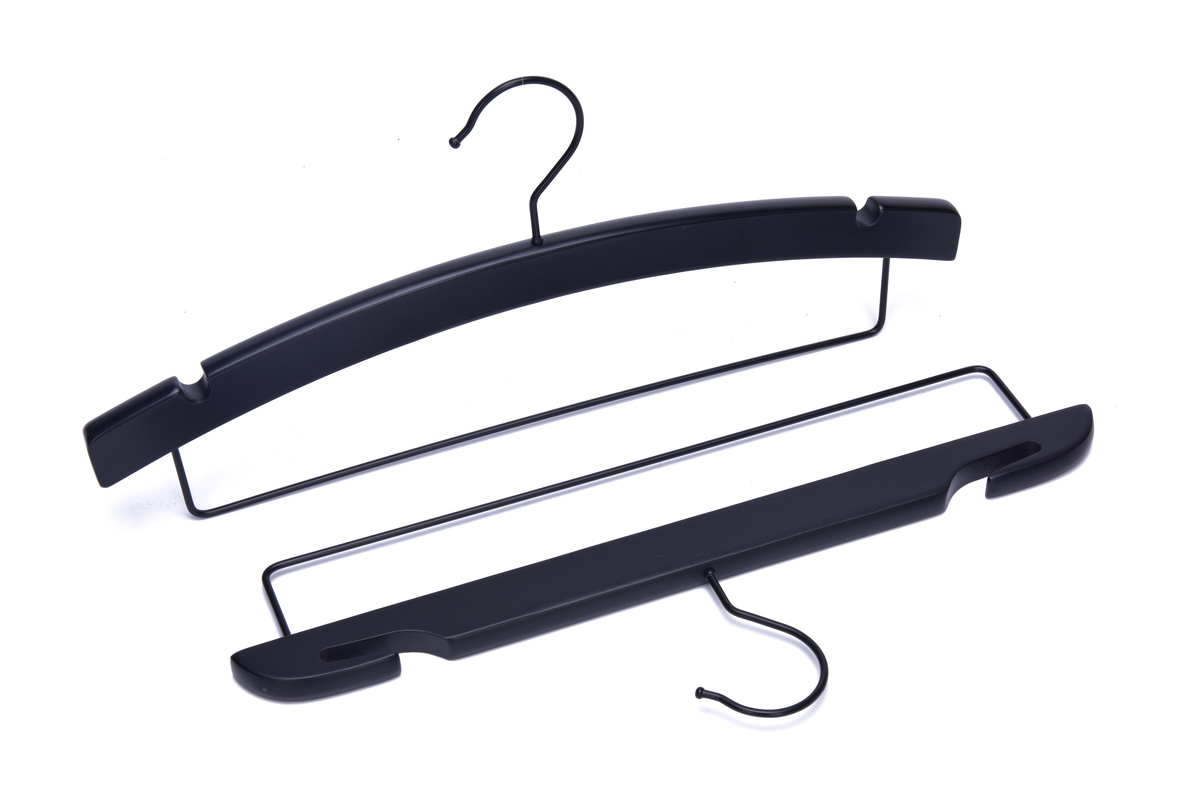 Elegant Black Multifunctional Solid Wood Hangers with Notches