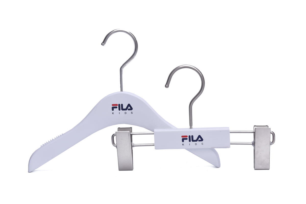 White Solid Wooden Kid's Size Hanger for Chain Clothing Stores