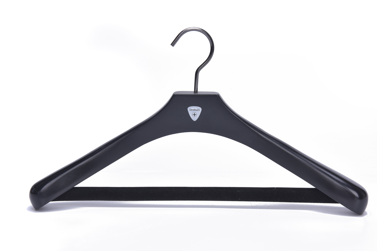 Black Glossy Lacquer with Velvet Round Bar Wide Shoulder Hanger