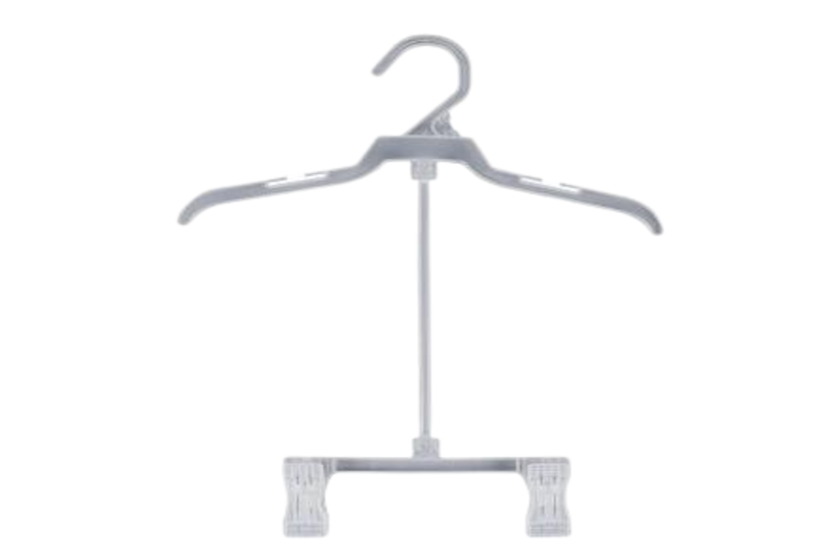 Elongate Plastic Combination Hanger with Bottom Clips